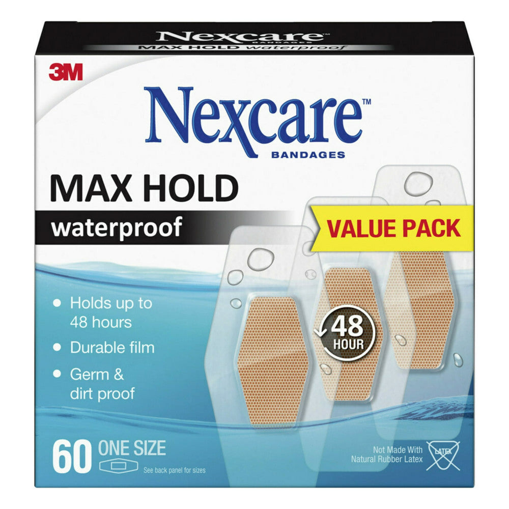 Nexcare Max Hold Waterproof Bandages, Clear, Family Pack, One Size, 60 Ea